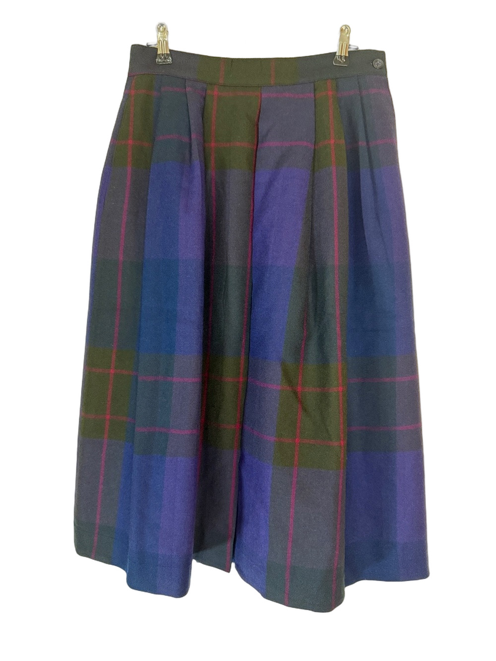 Plaid A-Line Midi Skirt in Navy and Green SKU1592